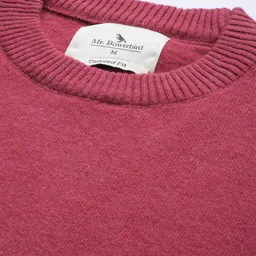 Mr Bowerbird Men Magenta Solid Round-Neck Pullover Sweater image 3