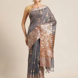 Banarasi Silk Works Grey Woven Saree with Blouse-image-98