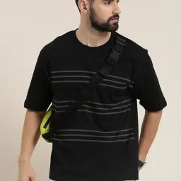 Dillinger Black Loose Fit Striped Cotton Oversized Crew T-Shirt-picture-33