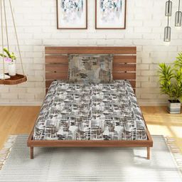 Spaces Grey 144 TC Cotton Single Bed Sheet with Pillow Cover-picture-15