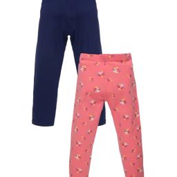Plum Tree Kids Coral & Black Cotton Floral Print Leggings-picture-2