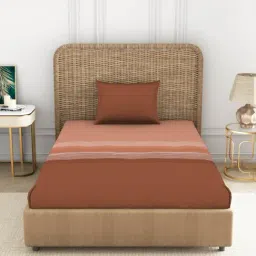 Spaces Stripes Dark Orange 144 TC Cotton Single Bed Sheet with 1 Pillow Cover-image-37