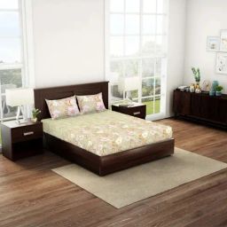 Spaces Lime Green Cotton 180 TC Queen Fitted Bedsheet With 2 Pillow Covers-picture-45