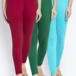 Gracit Green & Maroon Mid Rise Leggings - Pack Of 3-image-29