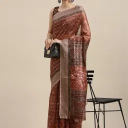 Saree Mall Brown Silk Printed Saree With Unstitched Blouse-picture-16