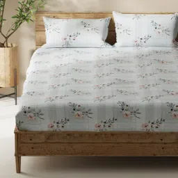 Bianca Lacasita Grey Cotton Floral 116 TC Double Flat Bedsheet with 2 Pillow Covers image 2