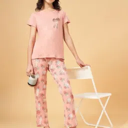 Dreamz by Pantaloons Peach Cotton Floral Print Pyjamas image 5