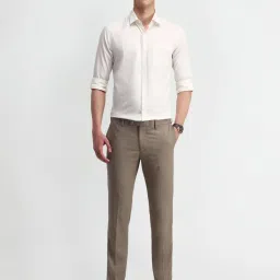 Arrow Medium Brown Slim Fit Self Pattern Trousers image 4