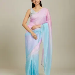 Mohey Blue & Pink Embellished Saree-picture-16