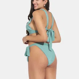 Secrets By ZeroKaata Green & Pink Plain Swimwear Bikini image 4