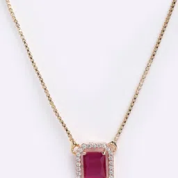 Panash Gold Plated Red CZ Stone Studded Pendant Chain image 4