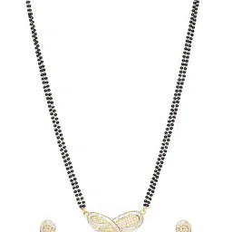 Panash Gold Plated & White CZ Stone Studded Mangalsutra & Earrings Set image 4