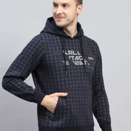 Monte Carlo Navy Blue Regular Fit Printed Hooded Sweatshirt image 4