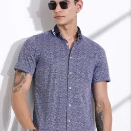 Thomas Scott Navy Cotton Slim Fit Printed Shirt-picture-29