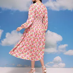 CORSICA Floral Print Smocked Detail Puff Sleeves A-Line Midi Dress image 5