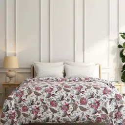 India Circus Pink Cotton 140 TC 110 GSM Blossom And Boughs Double Quilt Rajais-image-56