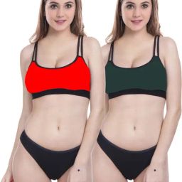AROUSY Red & Green Cotton Bra Panty Set - Pack Of 2-picture-15