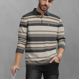 BULLMER Beige Cotton Blend Regular fit Stripes T-Shirts image 4