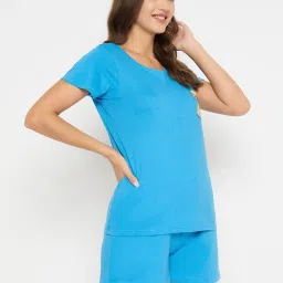 Clovia Blue Cotton Regular Fit Animal Print Sleepwear Robes image 4