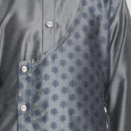 VASTRAMAY Boys Grey Cotton Blend Printed KurtaSets image 4