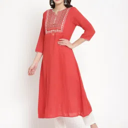 savi india Savi Blue Cotton A-Line Embroidered Kurta kurtis image 4