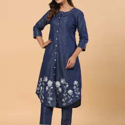 savi india Savi Blue Denim A-Line Embroiderd Kurta kurtis image 4
