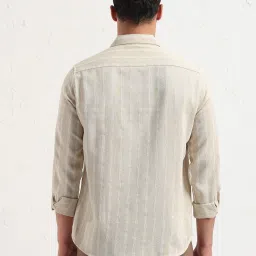 showoffff SHOW OFF Cream Cotton Slim Fit Stripes Shirt image 4