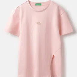 United Colors of Benetton Girls Pink Cotton Graphic Print T-Shirt-image-22
