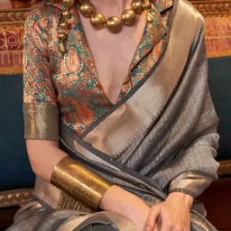 Saree Mall Grey Woven Sarees With Unstitched Blouse image 4