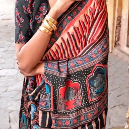 Saree Mall Beige Printed Sarees With Unstitched Blouse image 4