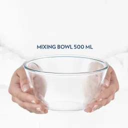 Borosil White Glass Mixing & Serving Bowl With Blue Lid - Set of 2 image 4