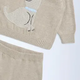 HOP Baby by Westside Beige Animal Design Cotton Sweater and Joggers Set image 3