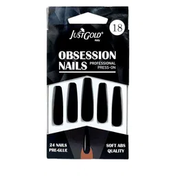 JUSTGOLD Set Of 24 Professional Obsession Press-On Nails Pre Glued Stick On Nails- Black-image-41