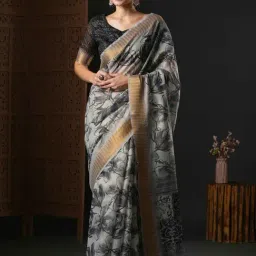 Saree Mall Grey Floral Print Saree With Unstitched Blouse-picture-11