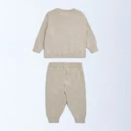 HOP Baby by Westside Beige Animal Design Cotton Sweater and Joggers Set image 2