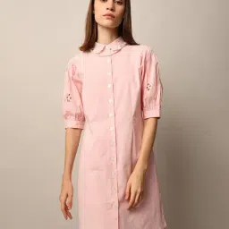 Only Pink Self Design Shirt Dress-image-22