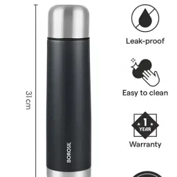 Borosil 1000ml Thermo Stainless Steel Insulated Water Bottle ( Matte Black ) image 3