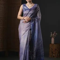 Saree Mall Navy Floral Print Saree With Unstitched Blouse-image-94