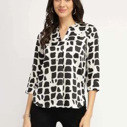 Fablestreet Black Satin Abstratct Print Top-picture-21