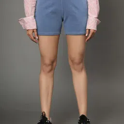 Angelfab Light Blue Cotton Slim Fit Shorts-image-14