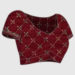 Mohey Red Embroidered Saree With Unstitched Blouse image 4