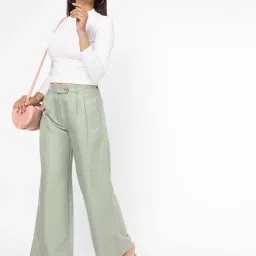 R&B Light Green Polyester Regular Fit High Rise Palazzos image 3