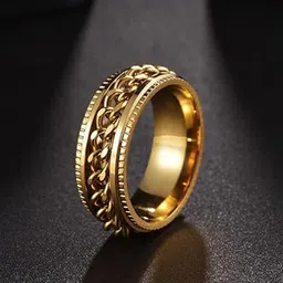 MEENAZ Men Stainless Steel Gold-Plated Band Finger Ring image 5