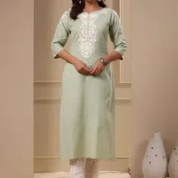 Fashor Green Embroidered Straight Kurta-image-51