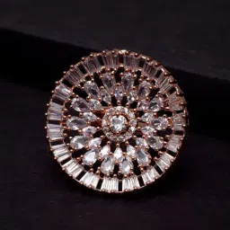 Panash Rose Gold Plated & White AD Studded Handcrafted Adjustable Finger Ring-image-45