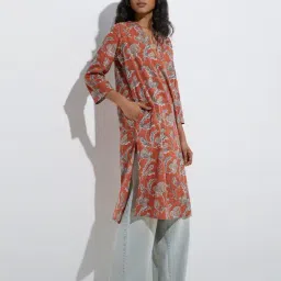 Utsa by Westside Rust Mughal-Inspired Cotton Straight Kurta image 3