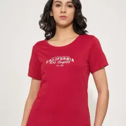 Ajile By Pantaloons Red Regular Fit Printed Sports T-Shirt image 1
