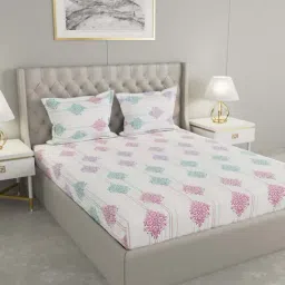 Raymond Home Crystal White & Pink 144 TC Cotton King Bedsheet with 2 Pillow Covers-image-6