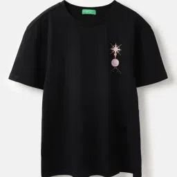 United Colors of Benetton Girls Black Cotton Graphic Print T-Shirt-picture-29