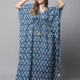 Secret Wish Blue Floral Print Kaftan Dress-image-3